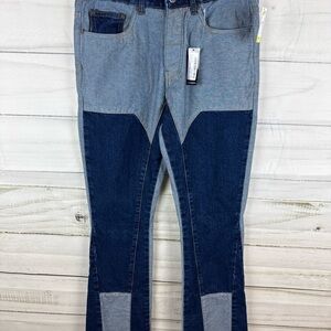 BoohooMAN Blue Two-Tone Bootcut Jeans